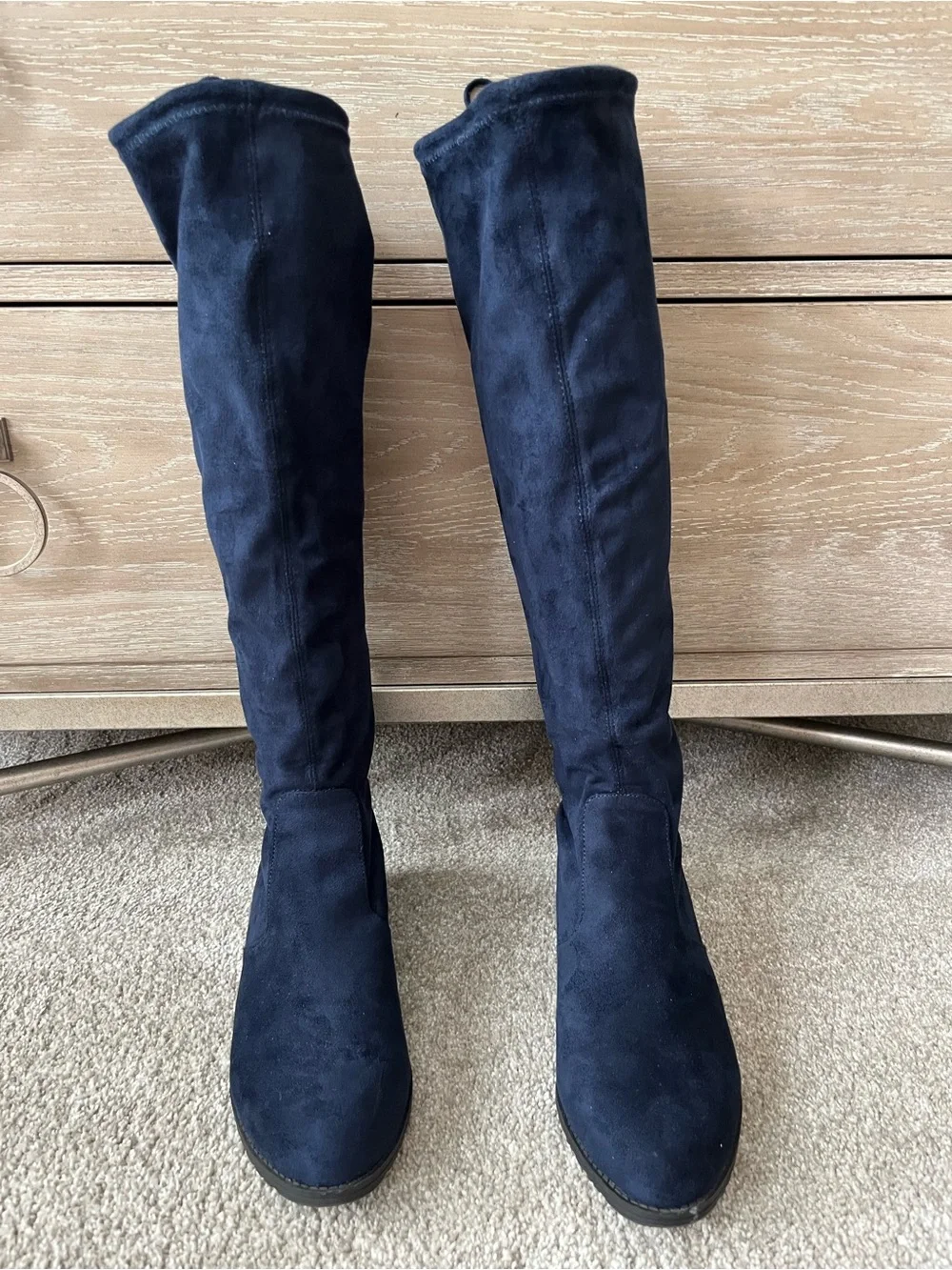 Unisa Navy Blue Faux Suede Pull On Tall Boots Sz 7.5 1